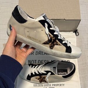 Golden Goose Superstar Nordstrom Exclusive Leopard Star White Beige Black Suede
